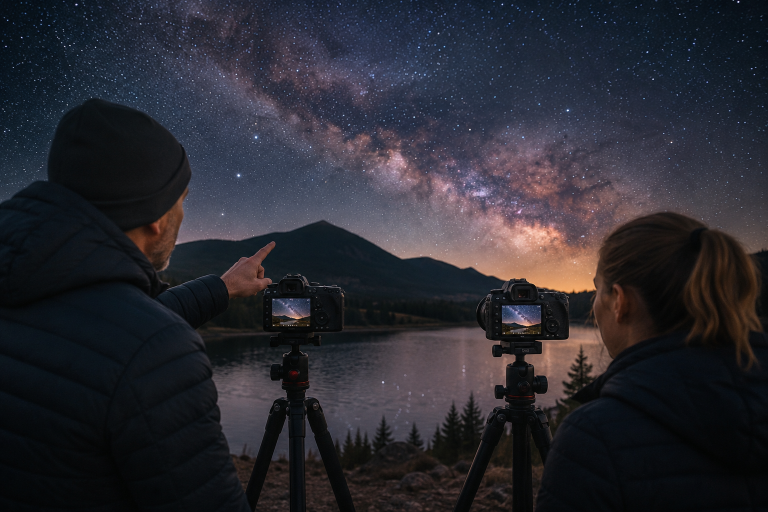 Astrofotografie & Milchstraßen-Workshop Milchstraße über nächtlicher Landschaft – Astrofotografie-Workshop in Mittelhessen
